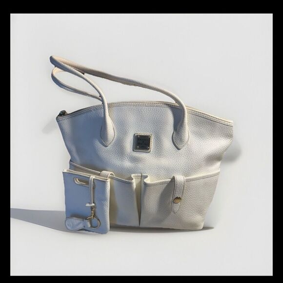 Vintage Dooney & Bourke White Leather Satchel W/Phone Case - Picture 1 of 12